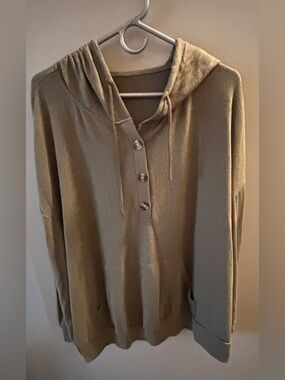 SHEIN Curve Women’s Plus Olive Hooded Button Pullover Sweater